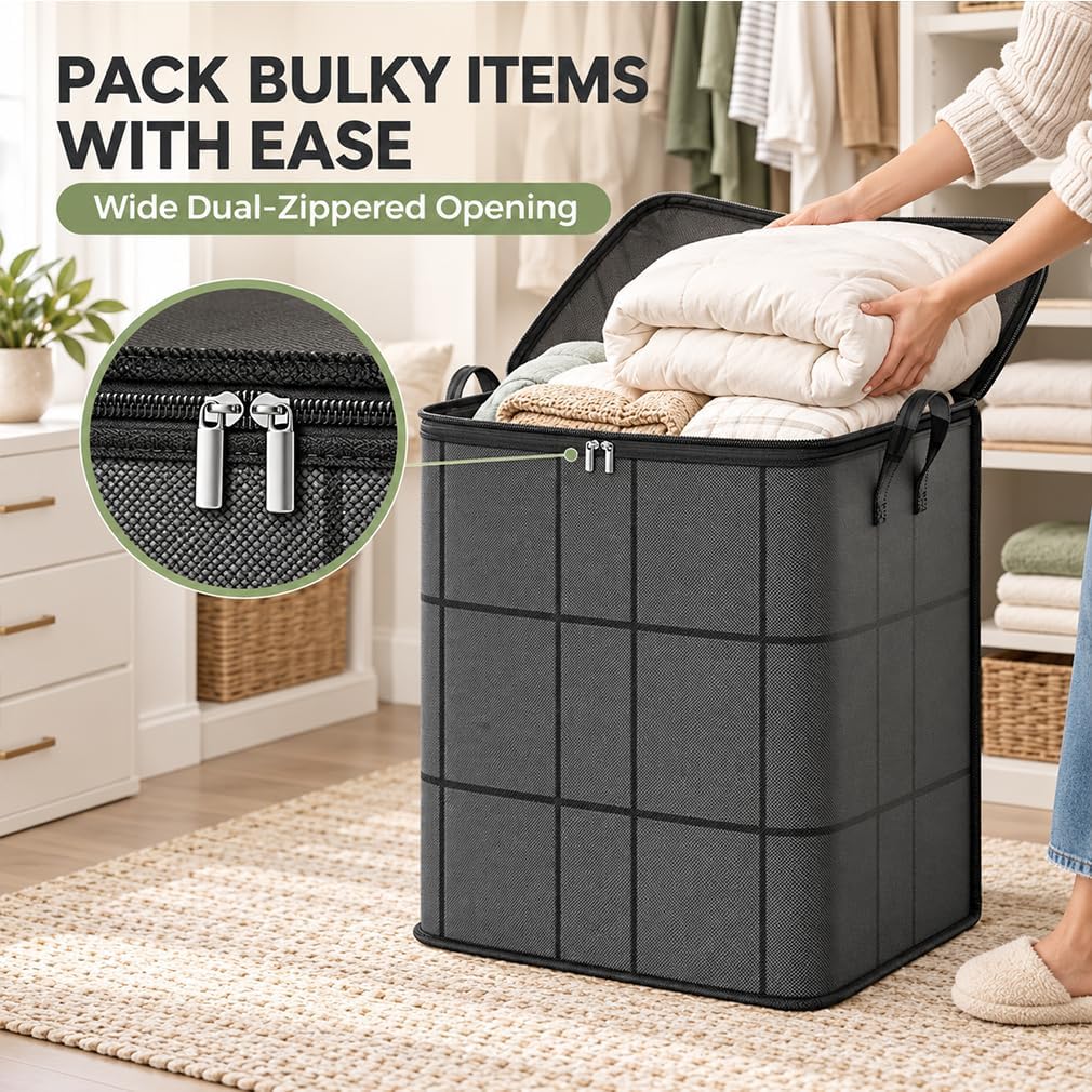 220L XXL Foldable Storage Bag with Reinforced Handles, Upgraded Heavy-Duty Design with Reinforced Seams & Zipper, Portable Moving Storage Bags for Bedding, Clothes & Quilts，XXL: 23.6x19.7x27.6 in：3