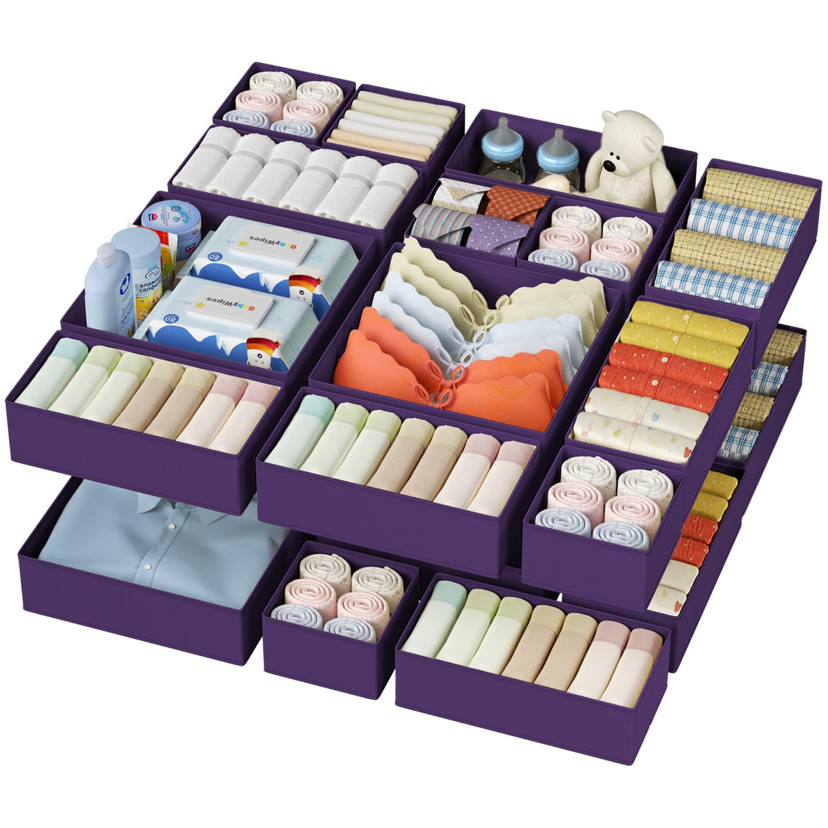 DIMJ Drawer Organizer Clothes - 20 Pack Closet Drawer Organizer Bins for Baby Clothes Storage, Fabric Dresser Organizer for Nursery Bedroom, Foldable Small Drawer Dividers for Underwear Socks