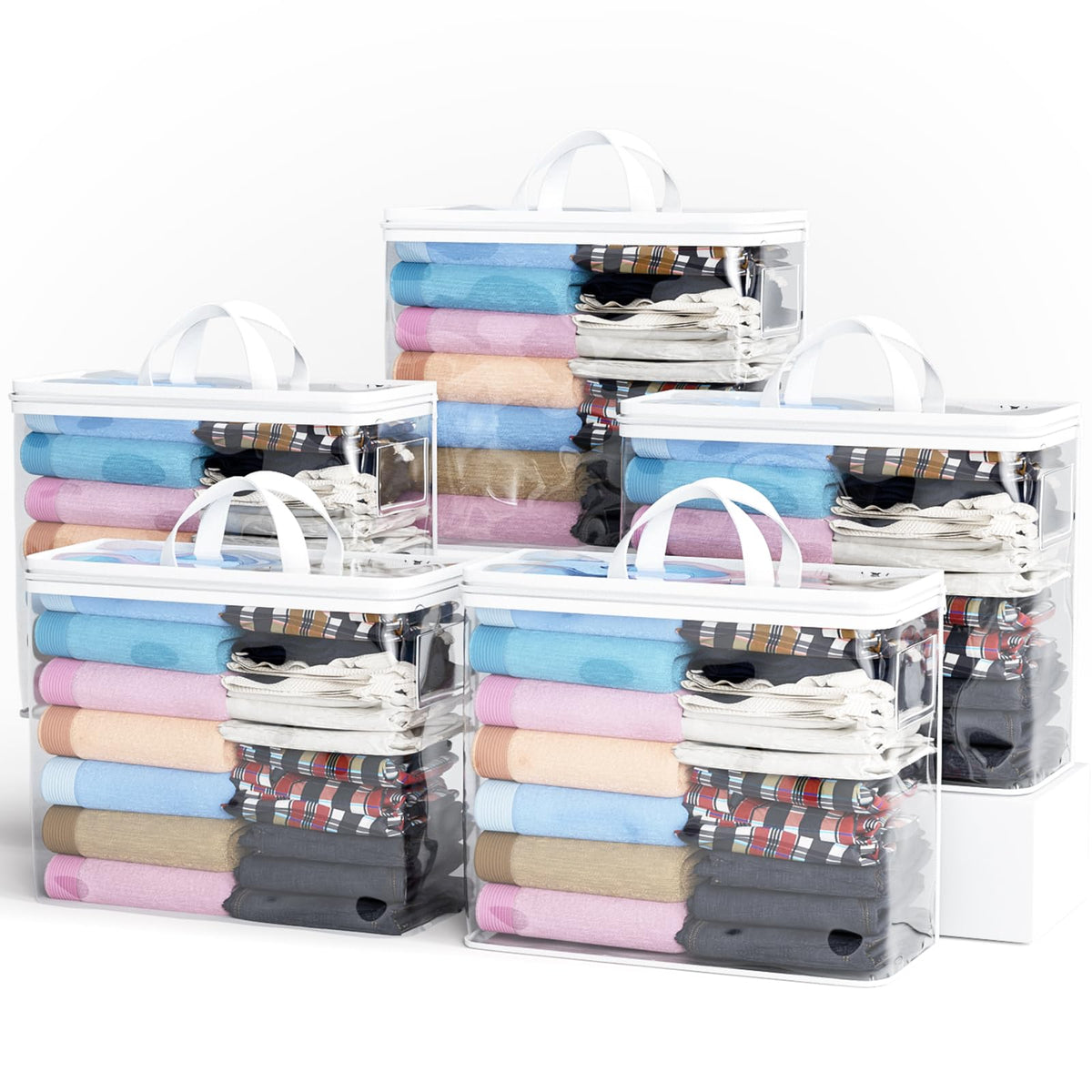 10PACK Clear Zippered Storage Bags for Clothes, 22L Plastic Clothes and Under-Bed Storage Organizers, Blanket Storage Bags for Bedding, Linen, Blankets, Comforters, Clothing & Toys (White)