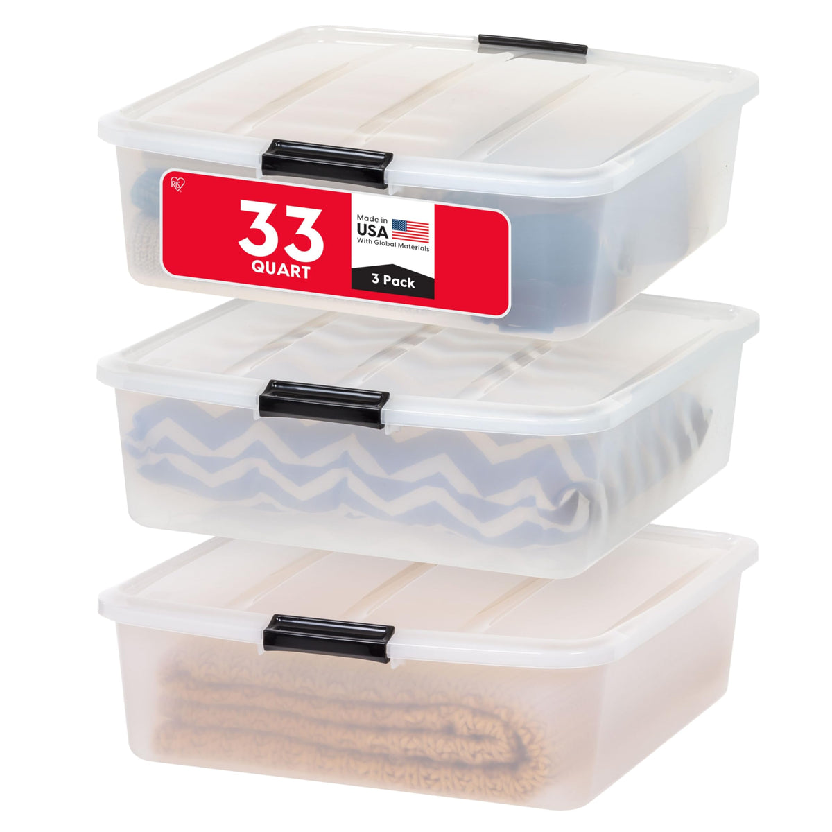 IRIS USA 47 Qt Underbed Storage Bins with Gasket Lids, Gray/Clear