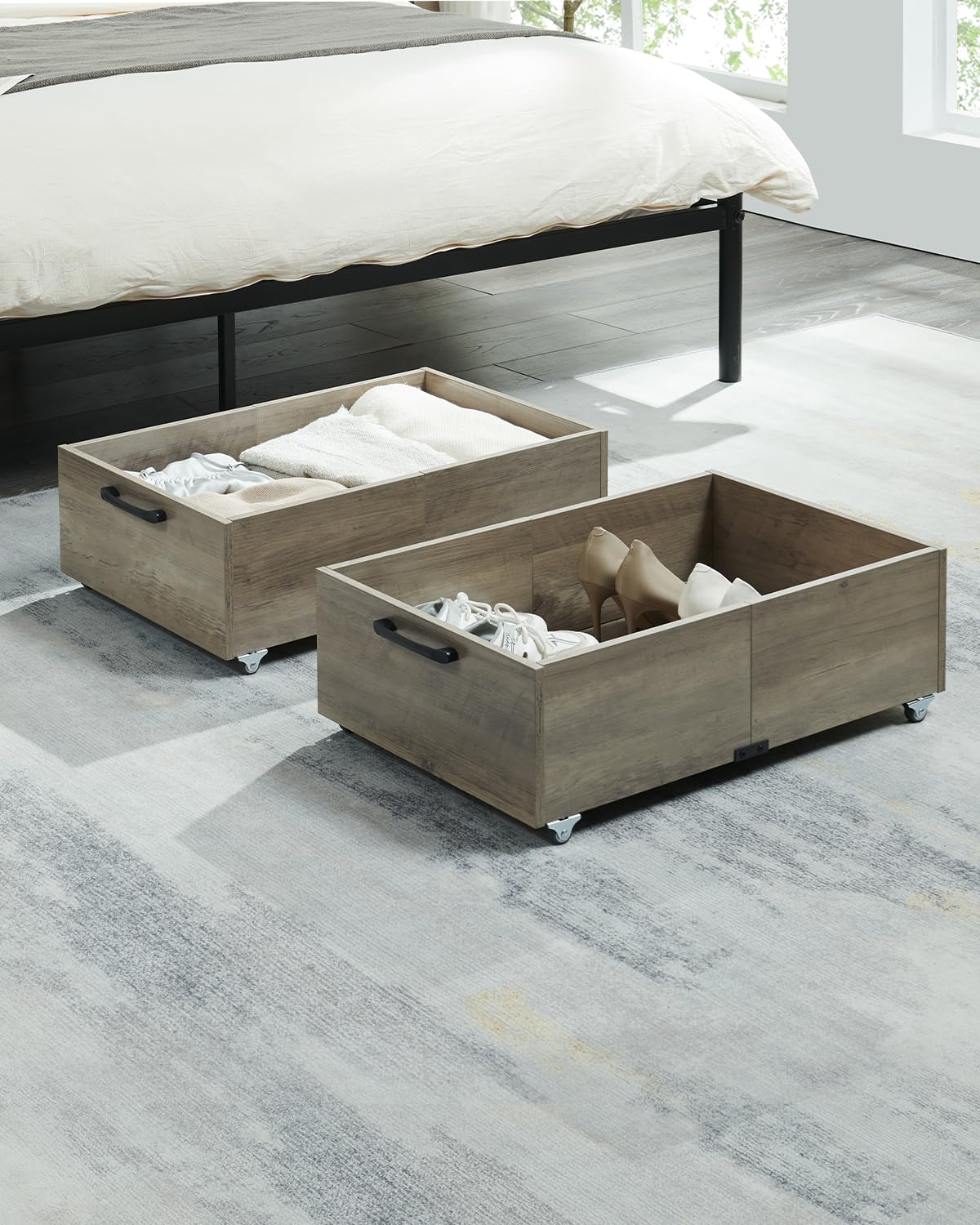 TIOPGHAD 2-Pack Under Bed Storage Drawers Organizer with Wheels, Brown