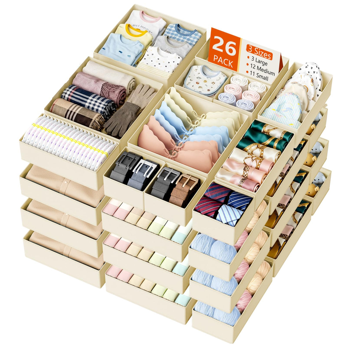 DIMJ Drawer Organizer Clothes - 20 Pack Closet Drawer Organizer Bins for Baby Clothes Storage, Fabric Dresser Organizer for Nursery Bedroom, Foldable Small Drawer Dividers for Underwear Socks