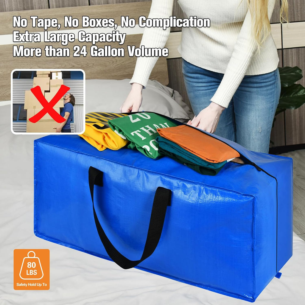 Heavy Duty Blue Moving Bags with Strong Zipper Handles Backpack Straps