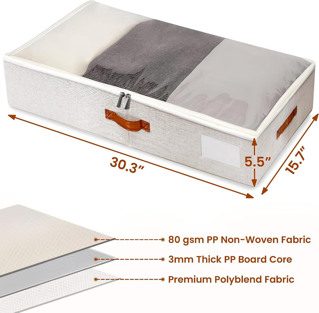 Large Under Bed Storage, 2 Pack Under Bed Storage Containers with Clear Cover, Reinforced Handles and Label Pocket for Dorms, Clothes, Shoes, Blankets, Linens, Only Needs 6" of Clearance