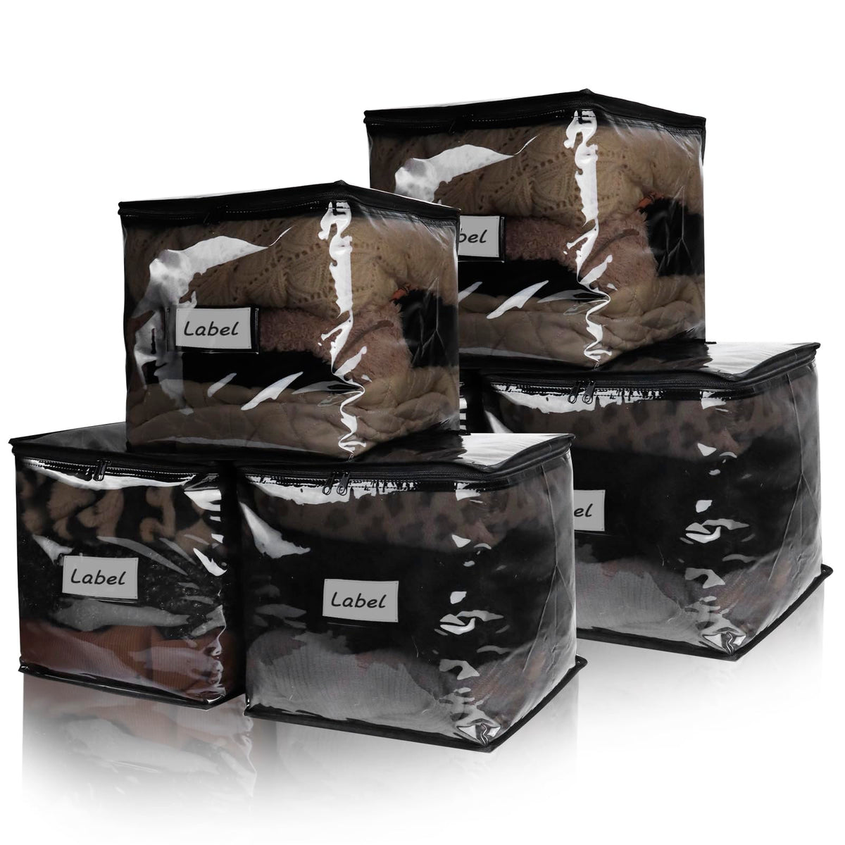 Clear Zippered Plastic Clothes Storage Bags, 6 Pack, White