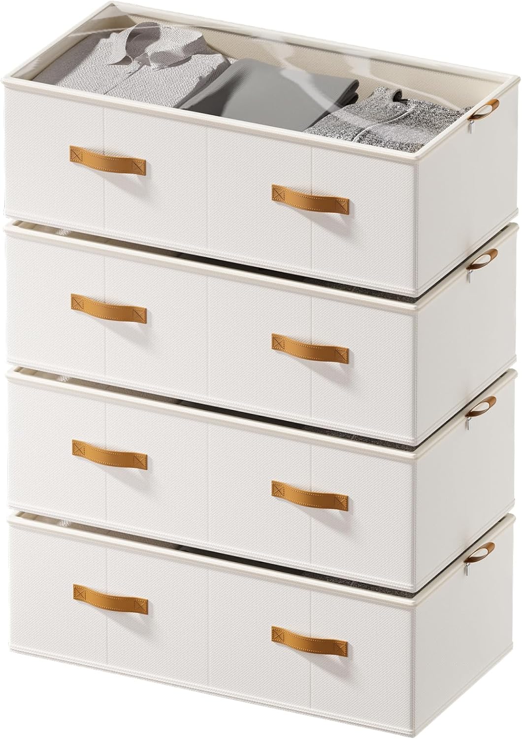 FHSQX Under Bed Storage Bins, White, 31.5x15.8x10 inch, 4 Pack