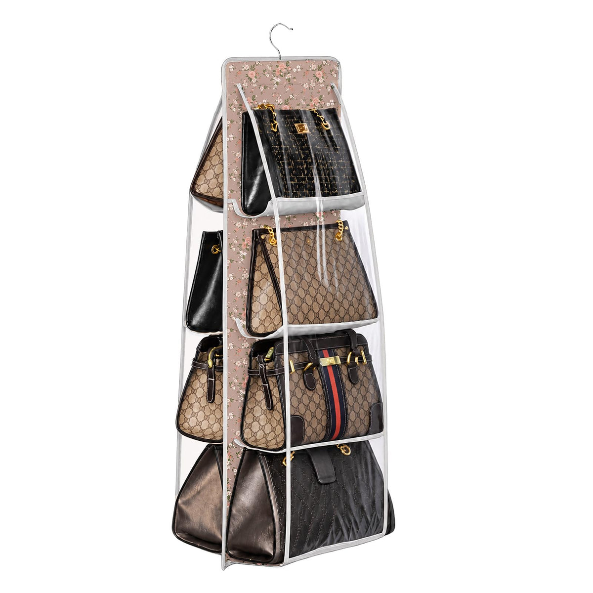 Lirex Handbag Hanging Organizer, 8 Pocket Purse Storage Hanger Oxford Cloth Closet for Family Closet Bedroom, Foldable and Universal Fit (Black)