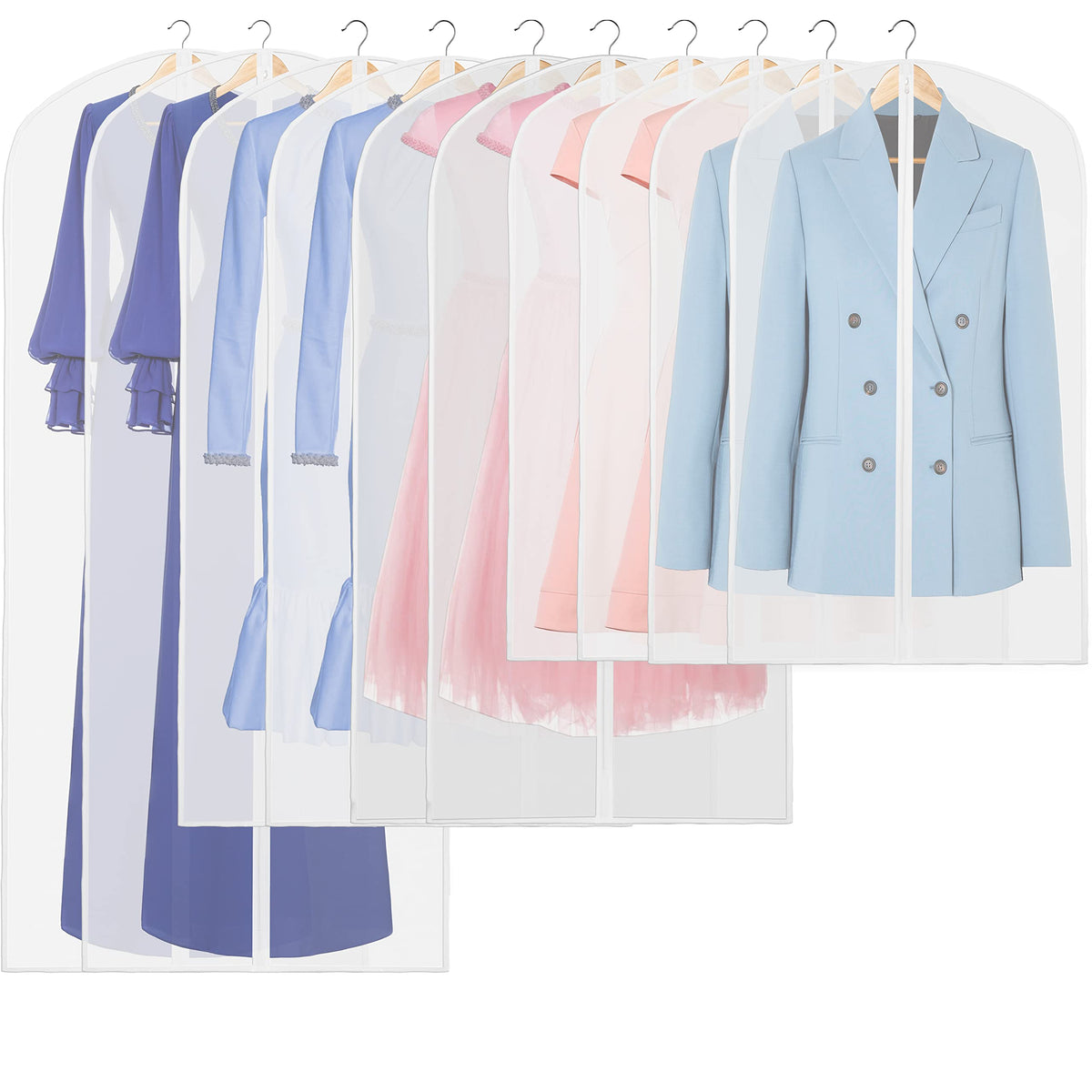 Simple Houseware 40-Inch Translucent Garment Bags with Zipper, 5 Pack