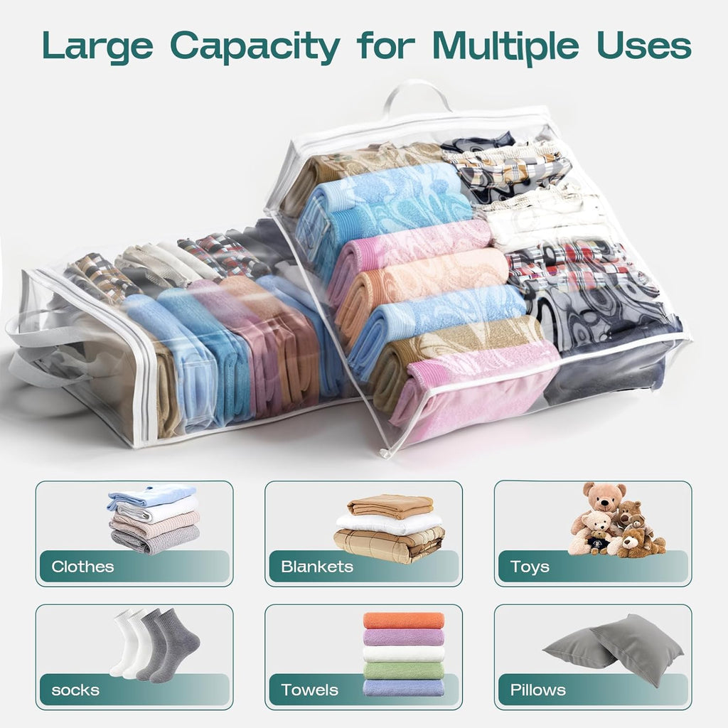 10PACK Clear Zippered Storage Bags for Clothes, 22L Plastic Clothes and Under-Bed Storage Organizers, Blanket Storage Bags for Bedding, Linen, Blankets, Comforters, Clothing & Toys (White)