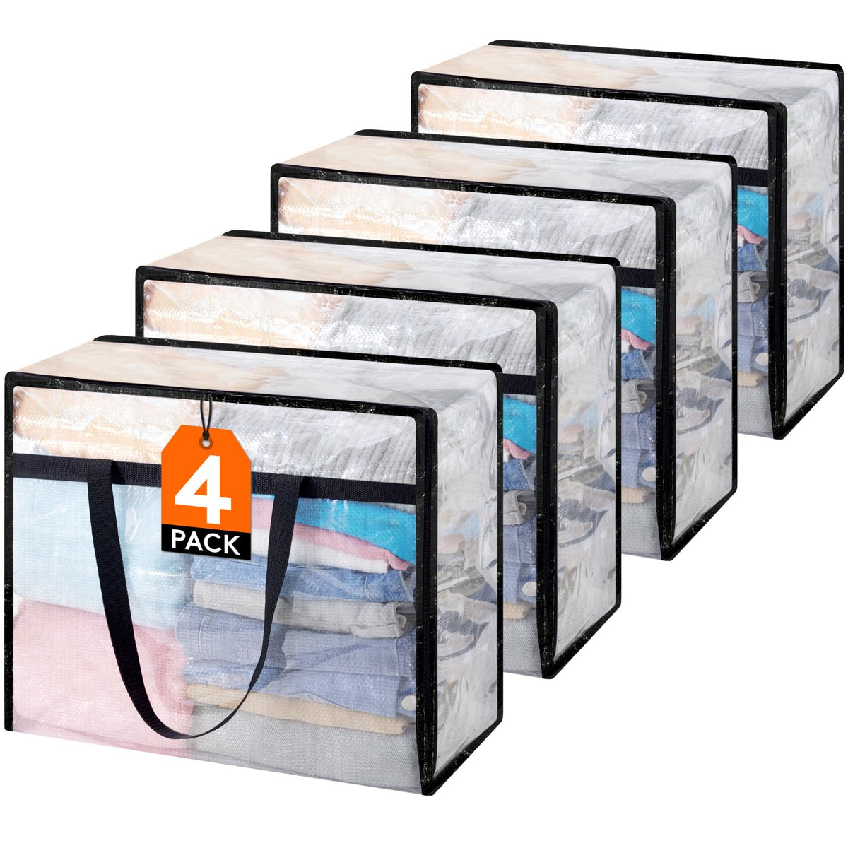Lifewit 6 Pack Clear Storage Bags, 45L Clothes Organizer with Zipper