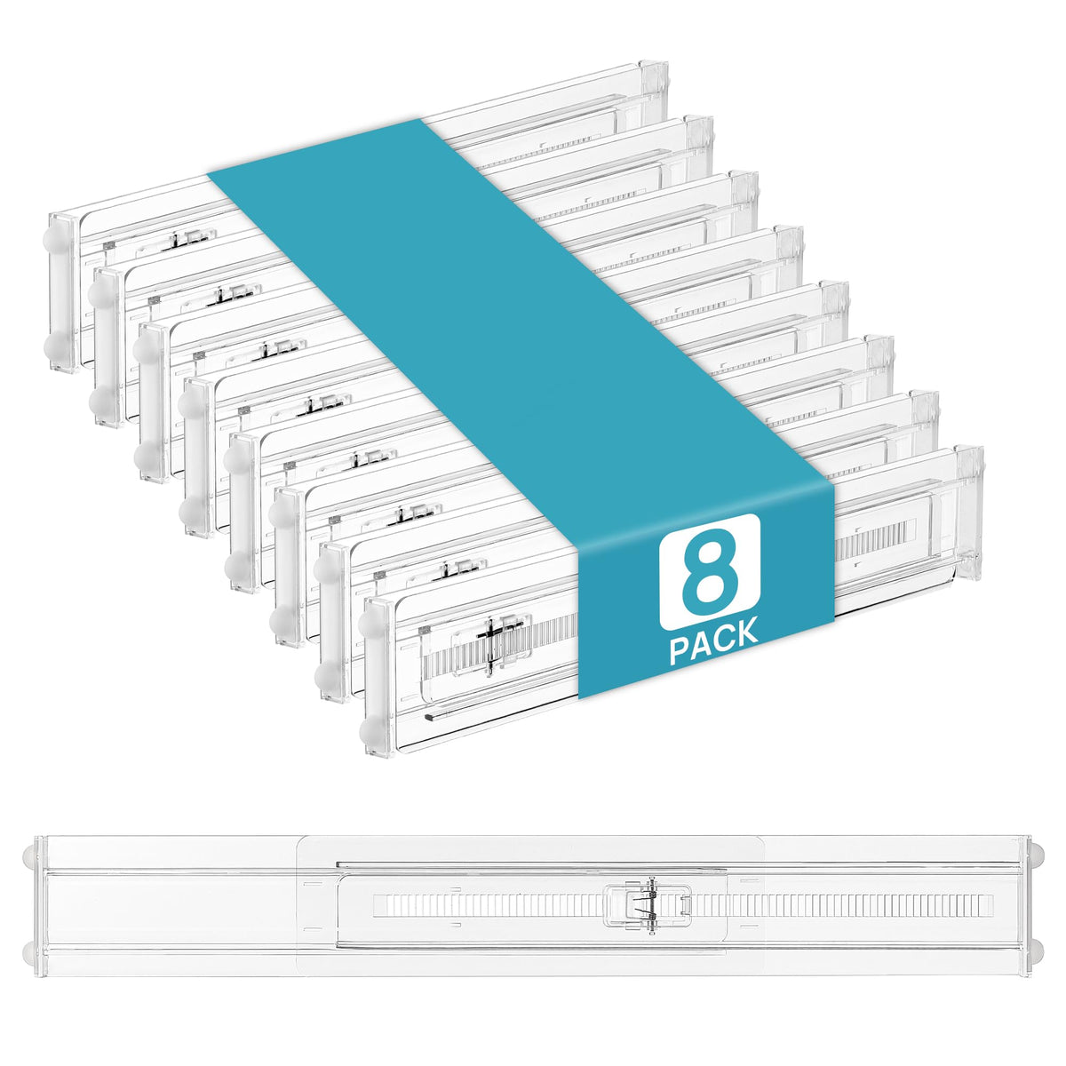 Vtopmart 8 Pack Drawer Dividers for Clothes, 4" High 10.2"-16.5" Adjustable Expandable Dresser Drawer Organizer, Clear Plastic Separators for Dresser, Baby Clothing, Underwear, Cosmetic, Toiletries