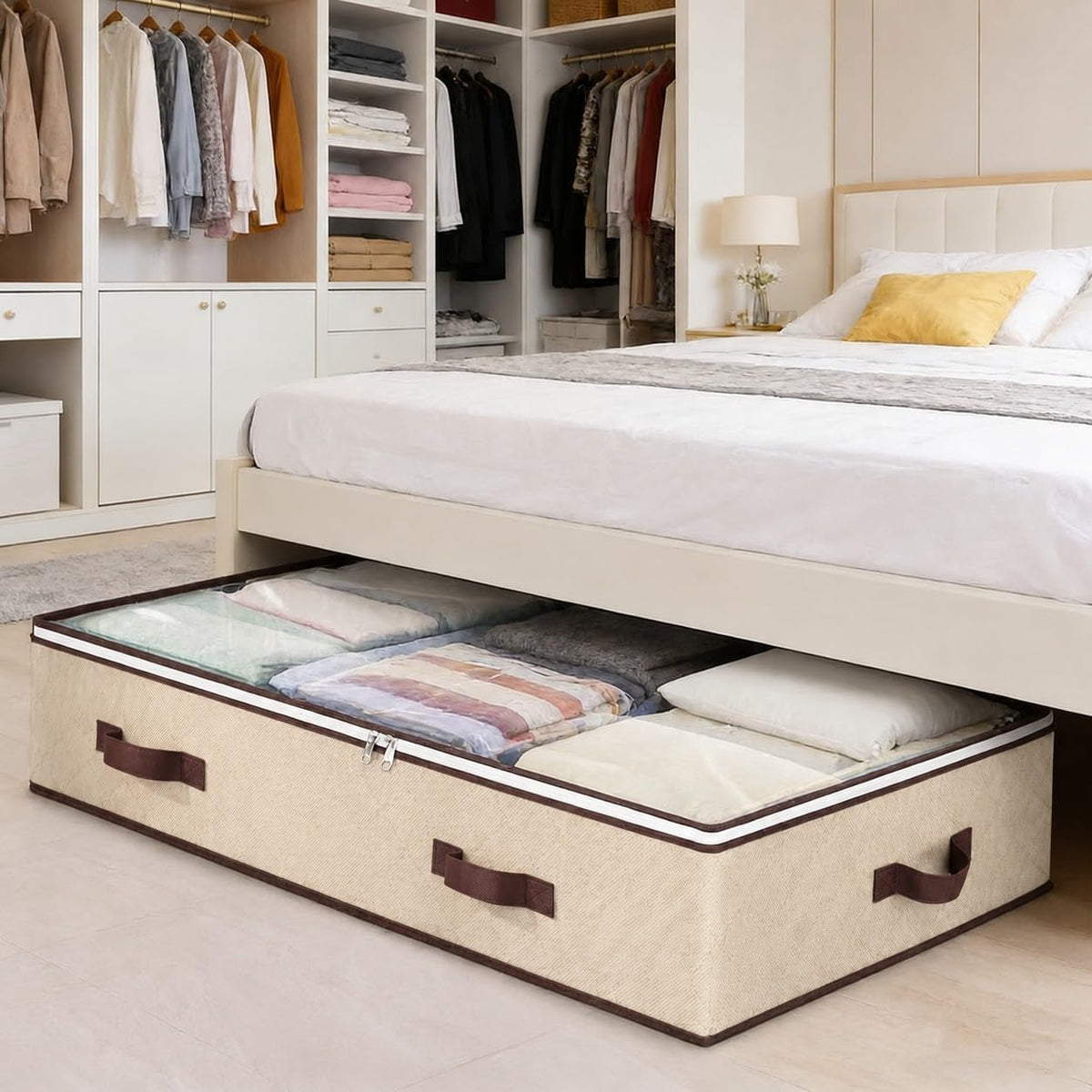 Under Bed Storage Box with Zipper Closure and Handles Low Profile for Bedroom, Living Room, Closet, Dorm & Storage Room, Black