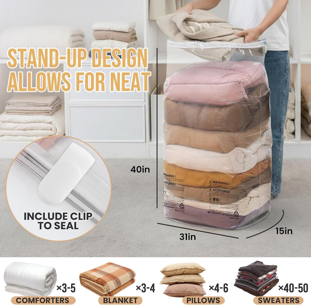 TAILI 8 Pack Vacuum Storage Bags, Jumbo Cube (31x40x15 Inch), Clear