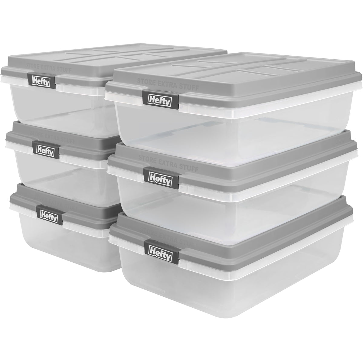 Hefty 63 Qt Hi-Rise Storage Bin with Lid, Stackable Plastic Storage Container, Organizer for Home, Garage & Closet, 4 Pack, Gray