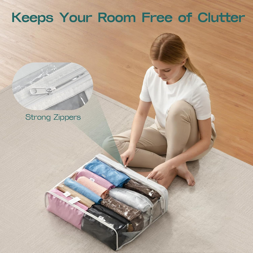 10PACK Clear Zippered Storage Bags for Clothes, 22L Plastic Clothes and Under-Bed Storage Organizers, Blanket Storage Bags for Bedding, Linen, Blankets, Comforters, Clothing & Toys (White)