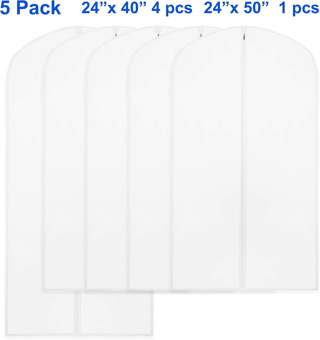 Simple Houseware 40-Inch Translucent Garment Bags with Zipper, 5 Pack