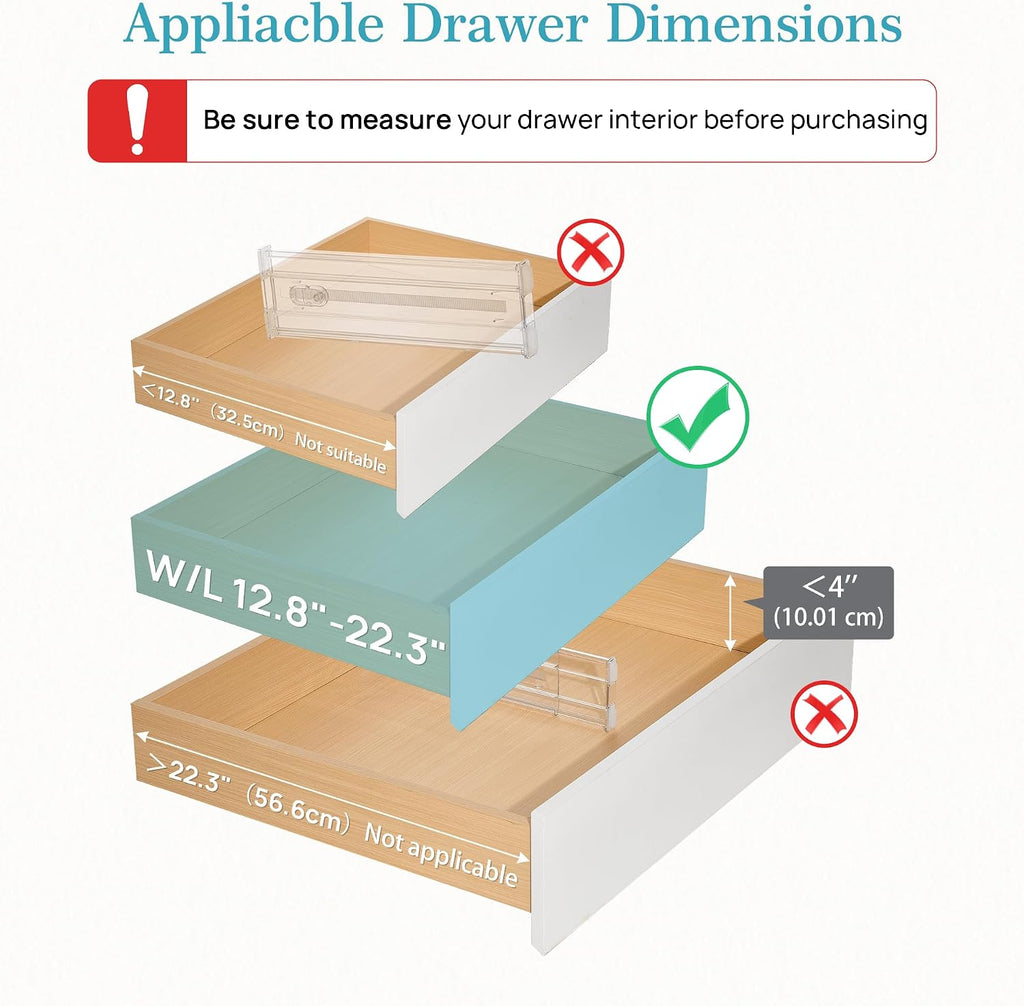 Vtopmart 4" Regular Upgrade Drawer Dividers for Clothes, 12.8"-22.3" 4 Pack
