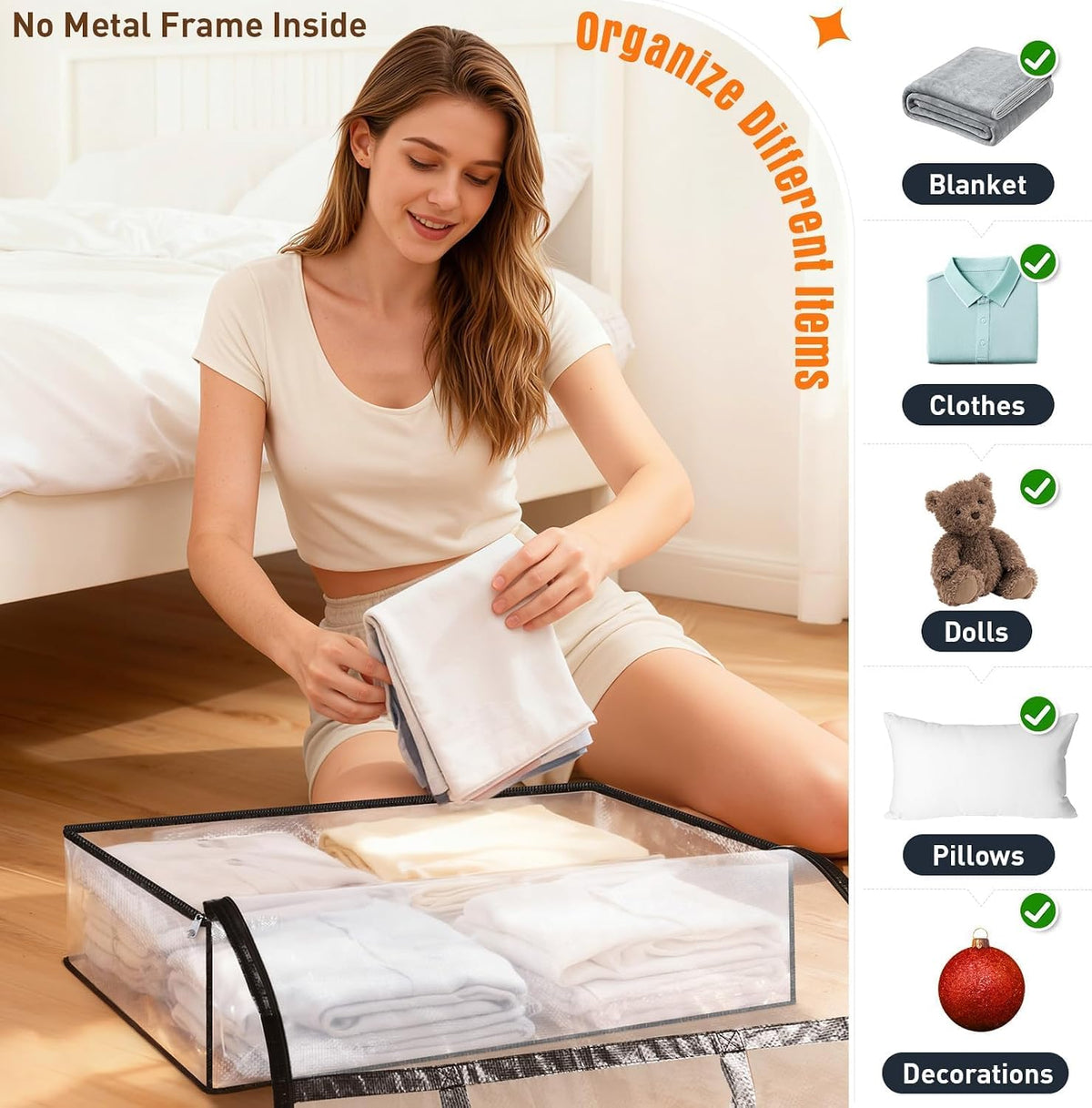 4 Packs 60L Clear Under Bed Storage Containers, Large Clothes Storage Bags