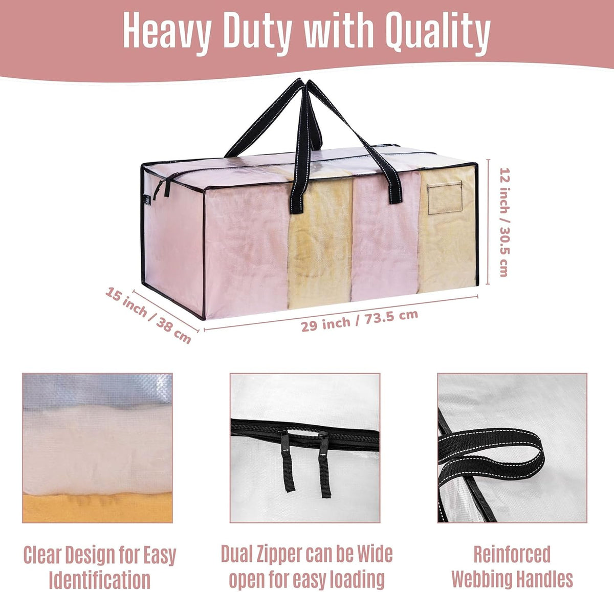 VENO Heavy Duty Moving Bags, Storage Bags, Easy Visibility, Clear, 4 Pack