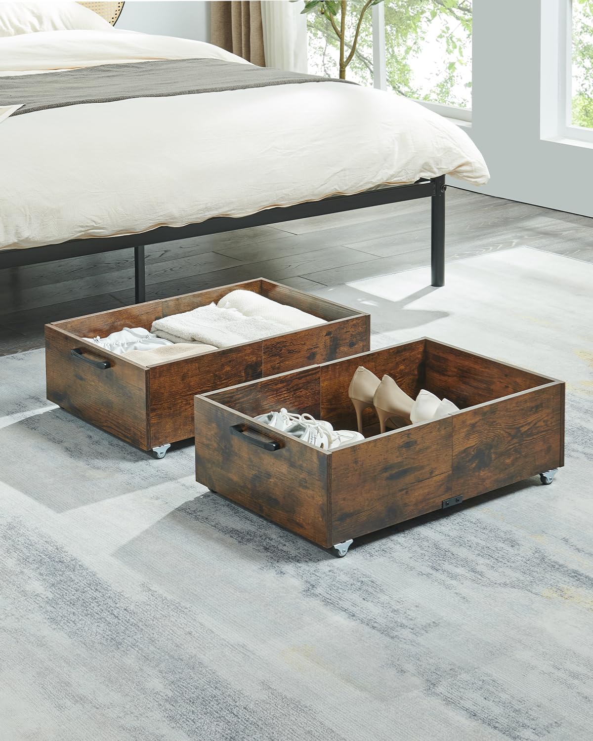TIOPGHAD 2-Pack Under Bed Storage Drawers Organizer with Wheels, Brown