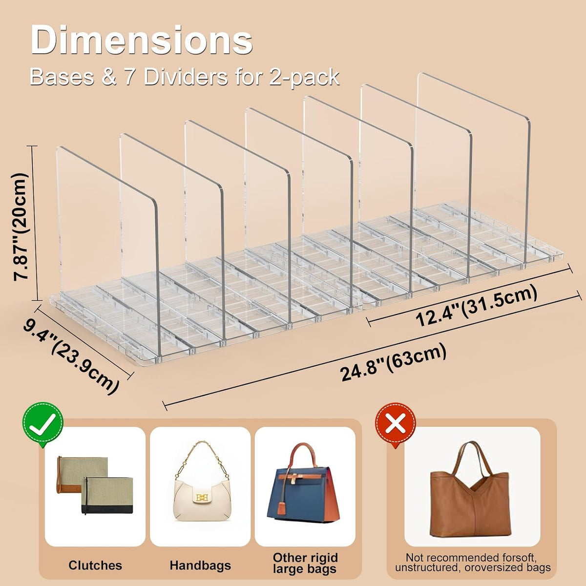 SortNStore Bag & Purse Organizer for Closet: Adjustable Clear Dividers