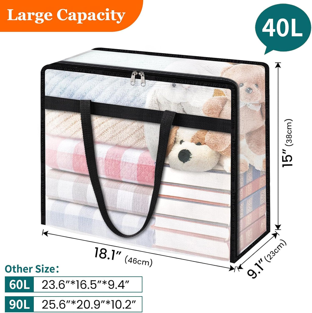 TasticTotes 6 Pack Clear Storage Bags for Comforter, Clothes & Bedding, 40L