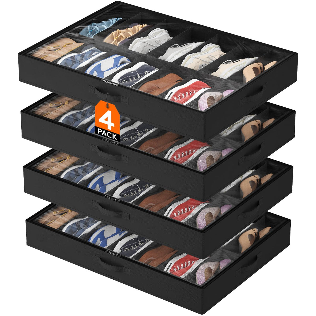 Lifewit Under Bed Shoe Storage Organizer Container, 3 Pack(12 Shoes Cells)