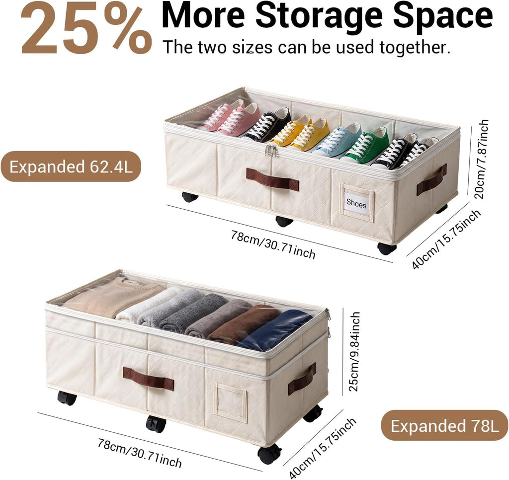 2 Pack Underbed Storage Boxes with Wheels, White