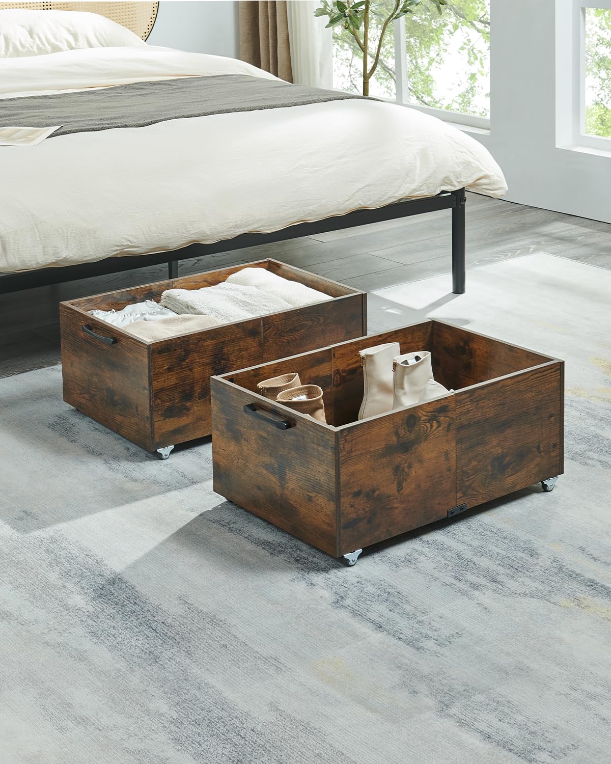 TIOPGHAD 2-Pack Under Bed Storage Drawers Organizer with Wheels, Brown