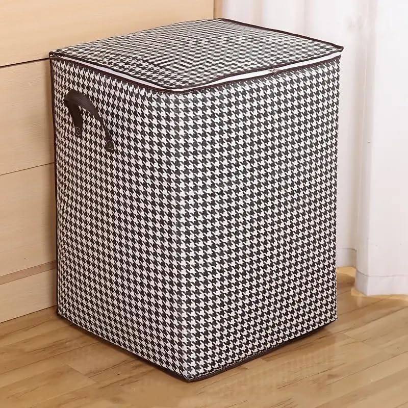 180L Large Storage Bag, Houndstooth Clothes Organizer, Zippered Storage Container with Handles for Clothing, Blankets, Bedding, Moving, Travel & Closet Organization