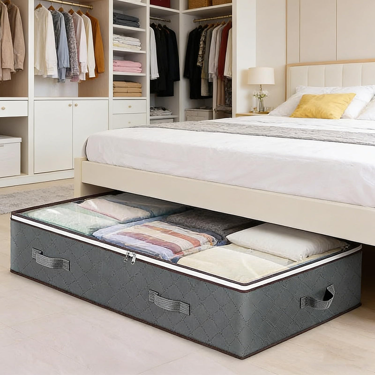 Under Bed Storage Box with Zipper Closure and Handles Low Profile for Bedroom, Living Room, Closet, Dorm & Storage Room, Black