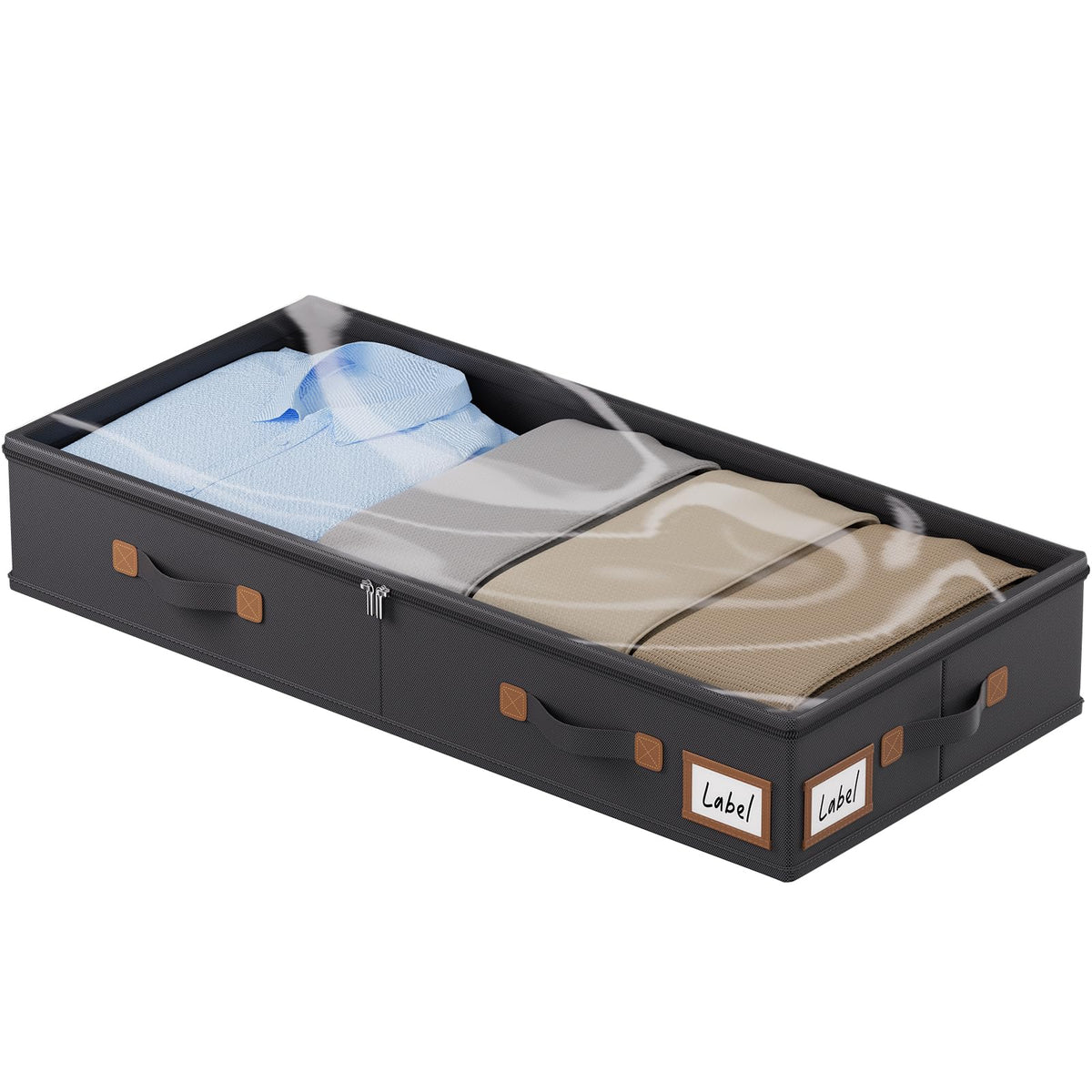 FHSQX Under Bed Storage Container 2Pack 6 Inches Low Profile Under-bed Organizer Bins Slim Under Couch Storage Box Ideal For Seasonal Clothes Blankets Towel Fabric (2, Beige, 31.5 * 16.5 * 6in)