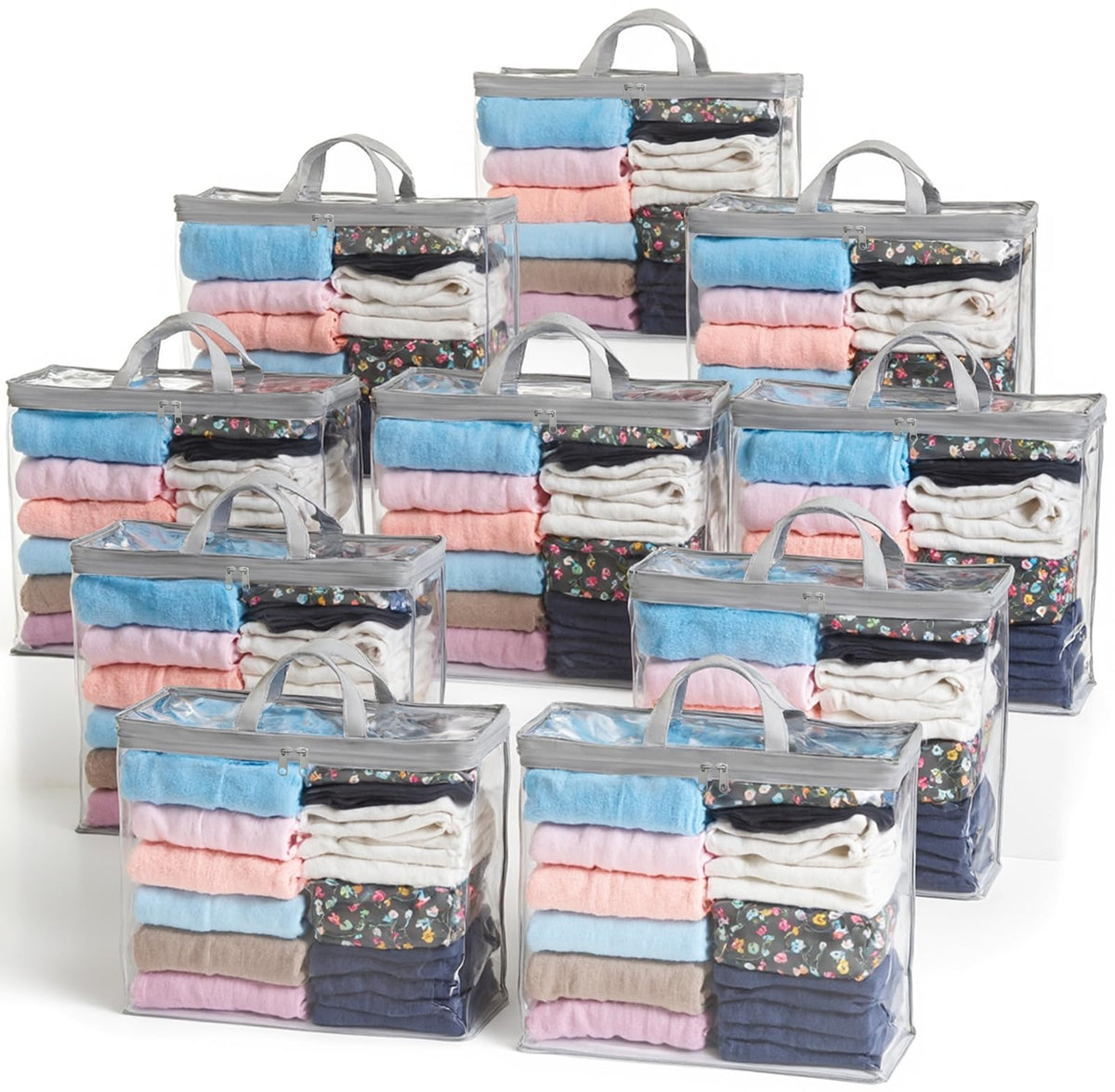 10PACK Clear Zippered Storage Bags for Clothes, 22L Plastic Clothes and Under-Bed Storage Organizers, Blanket Storage Bags for Bedding, Linen, Blankets, Comforters, Clothing & Toys (White)