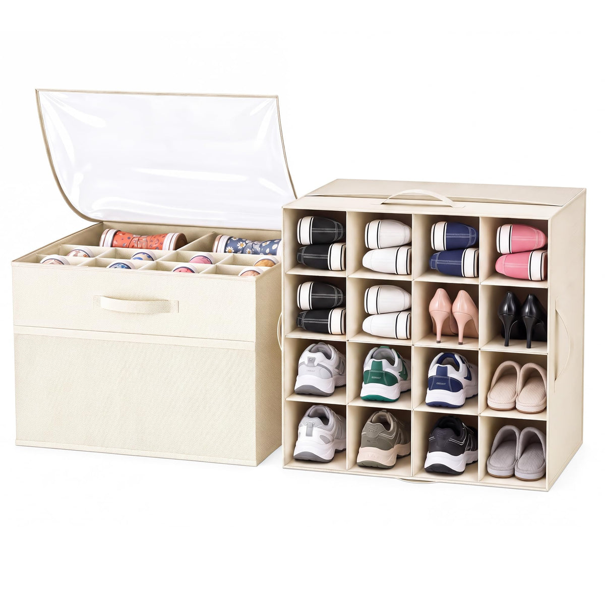 Shoe Organizer for Closet, Foldable Shoe Storage with Adjustable Dividers