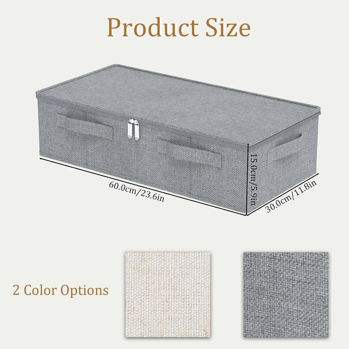 Underbed Fabric Storage Box with Lids,23.6x11.8x5.9in,Grey,2 Pack