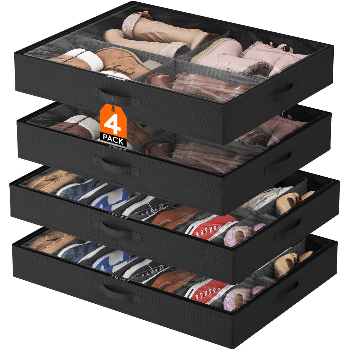 Lifewit Under Bed Shoe Storage Organizer Container, 3 Pack(12 Shoes Cells)