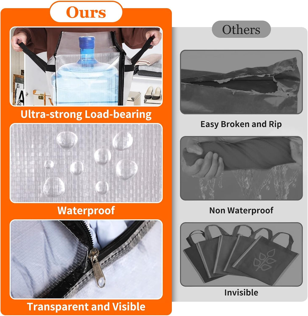 TasticTotes 6 Pack Clear Storage Bags for Comforter, Clothes & Bedding, 40L