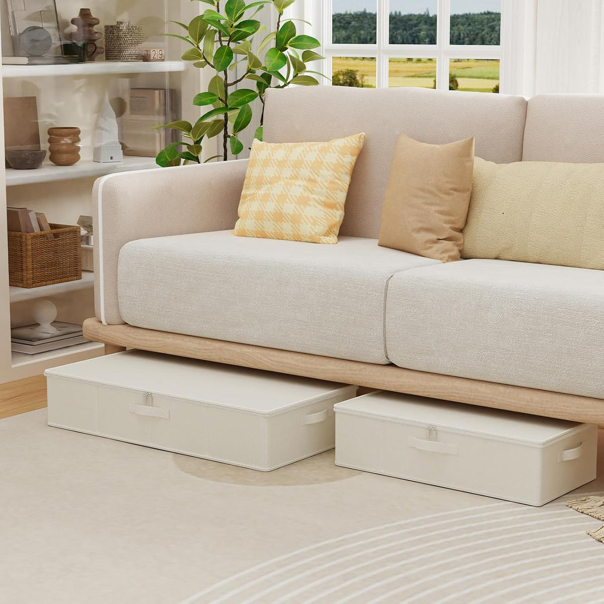 Under Bed Storage Containers, 2 Pack, Beige, 23.6x11.8x5.9 In