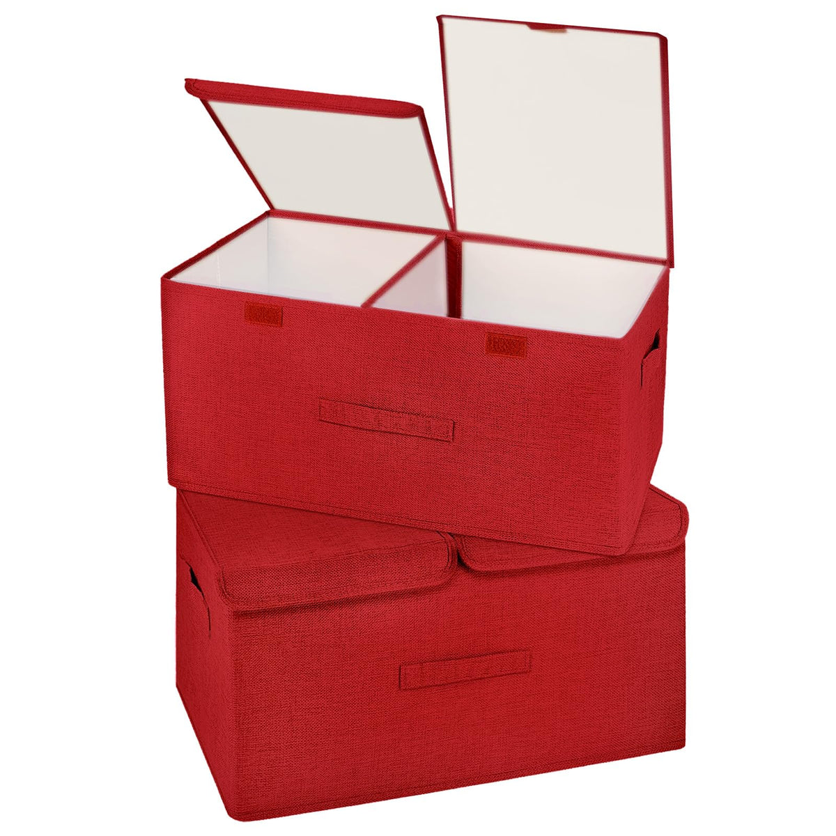 2 Pack Large Storage Boxes with Lids and Handles, Collapsible Linen Storage Bins Organizer Containers Baskets Cube with Removable Divider for Home Bedroom Closet Office (Cream, Small)