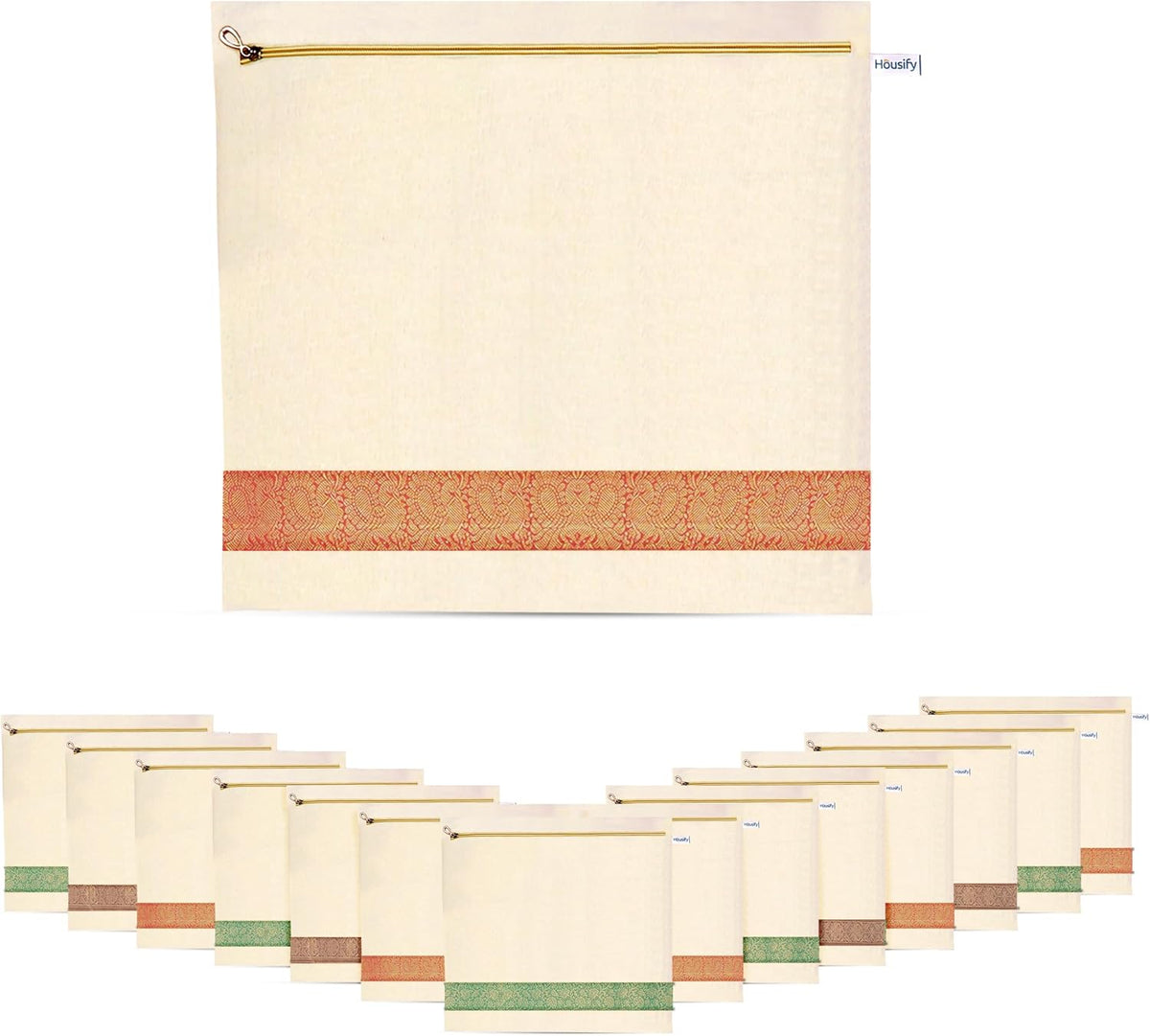 Cotton Saree Covers with ZIP - Pure Cotton 12 Big Size(16.5×14.5 Inches) Single Sari Storage Bags/Cover/Pouches for Packing New Sadi - Wardrobe Organizer for Sarees/Cloths With Window (12)