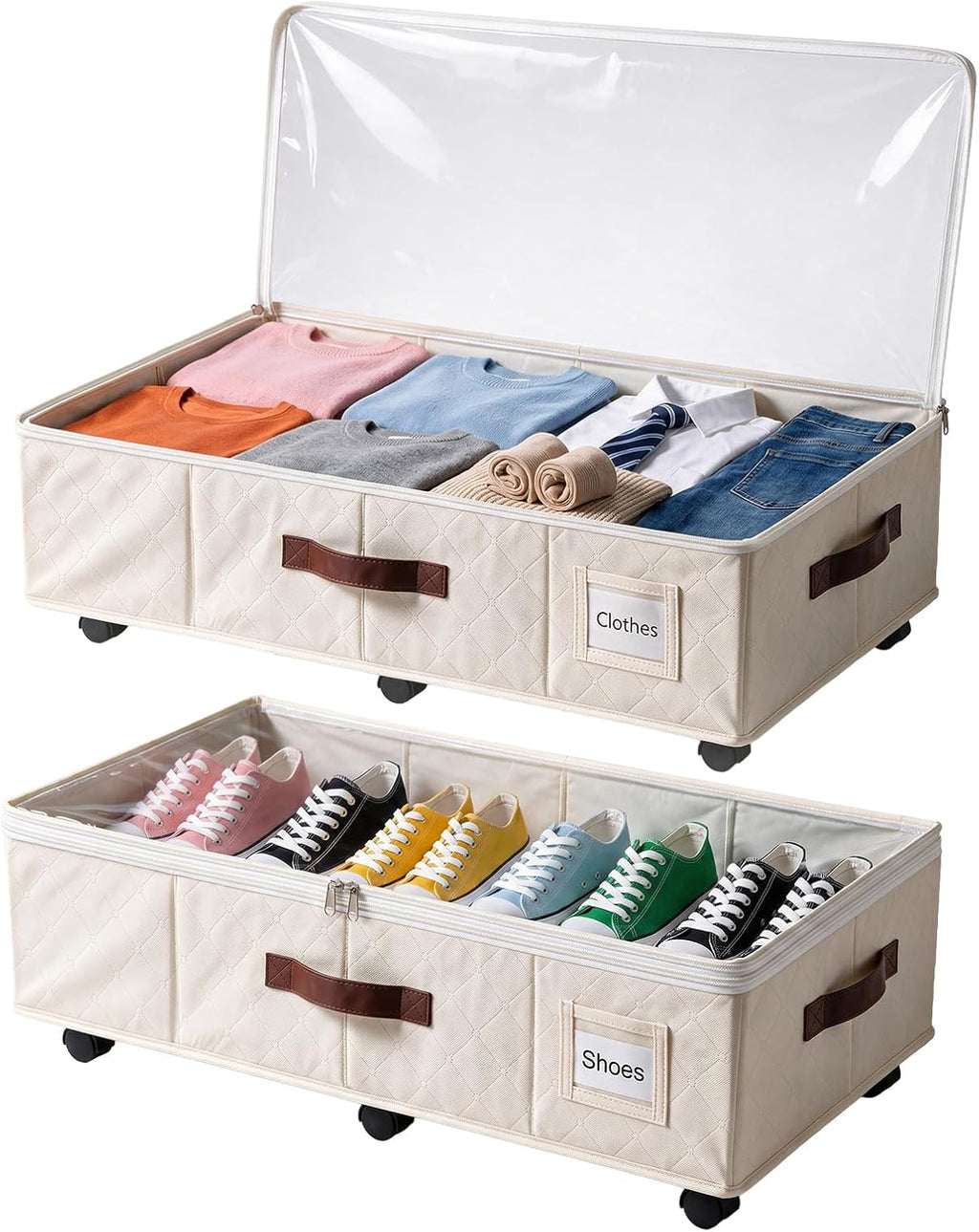 2 Pack Underbed Storage Boxes with Wheels, White