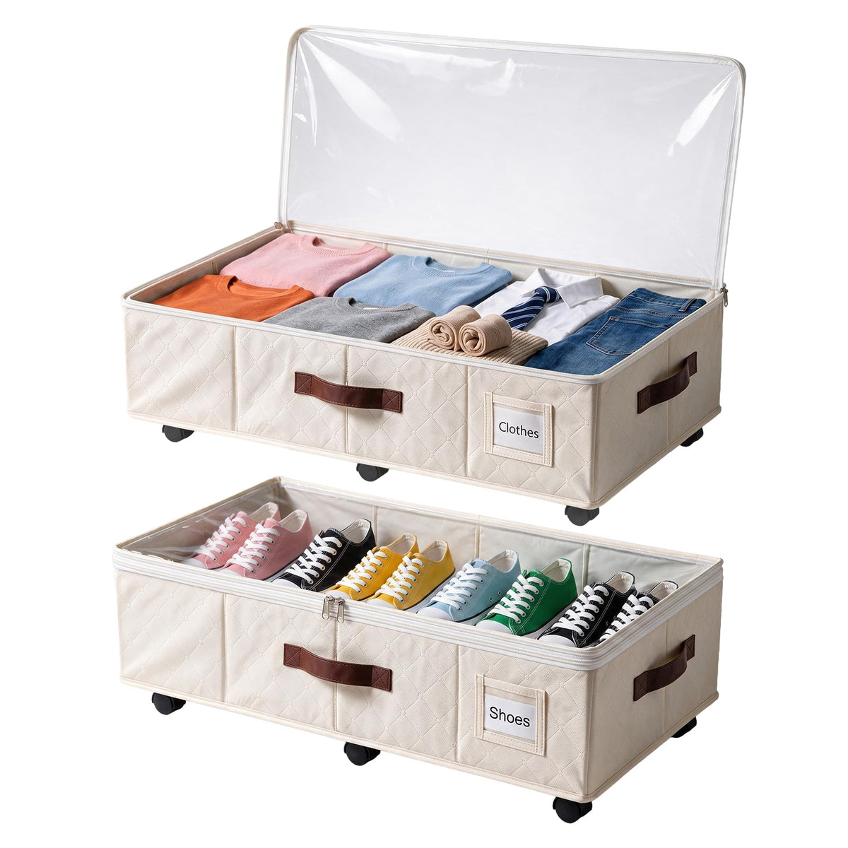 2 Pack Underbed Storage Boxes with Wheels, White