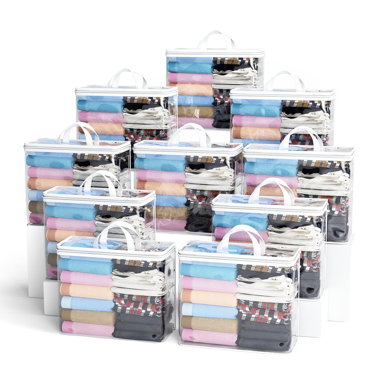 10PACK Clear Zippered Storage Bags for Clothes, 22L Plastic Clothes and Under-Bed Storage Organizers, Blanket Storage Bags for Bedding, Linen, Blankets, Comforters, Clothing & Toys (White)