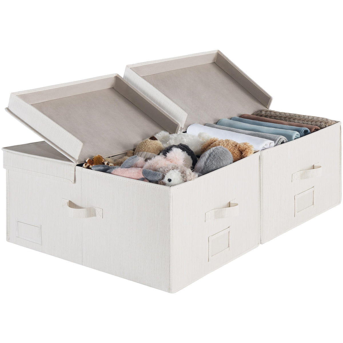 StorageWorks Large Decorative Storage Boxes with Lids, Beige Linen