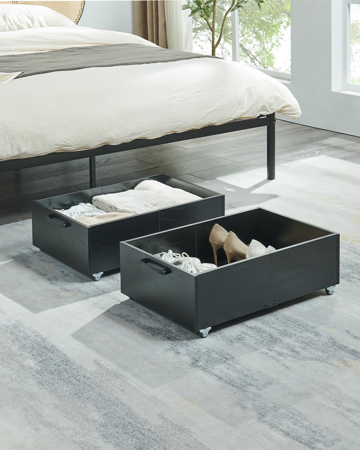 TIOPGHAD 2-Pack Under Bed Storage Drawers Organizer with Wheels, Brown
