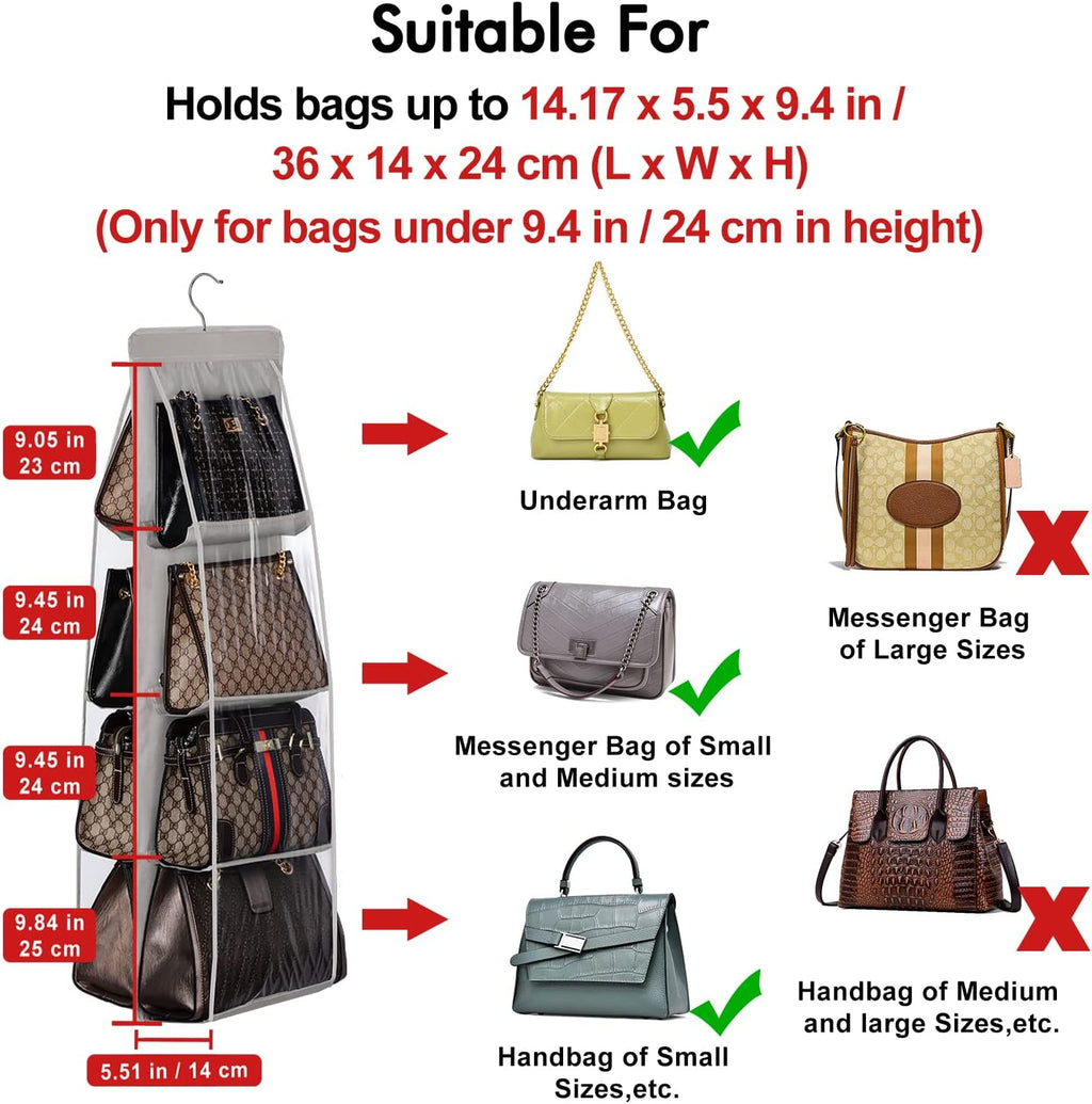 Lirex Handbag Hanging Organizer, 8 Pocket Purse Storage Hanger Oxford Cloth Closet for Family Closet Bedroom, Foldable and Universal Fit (Black)