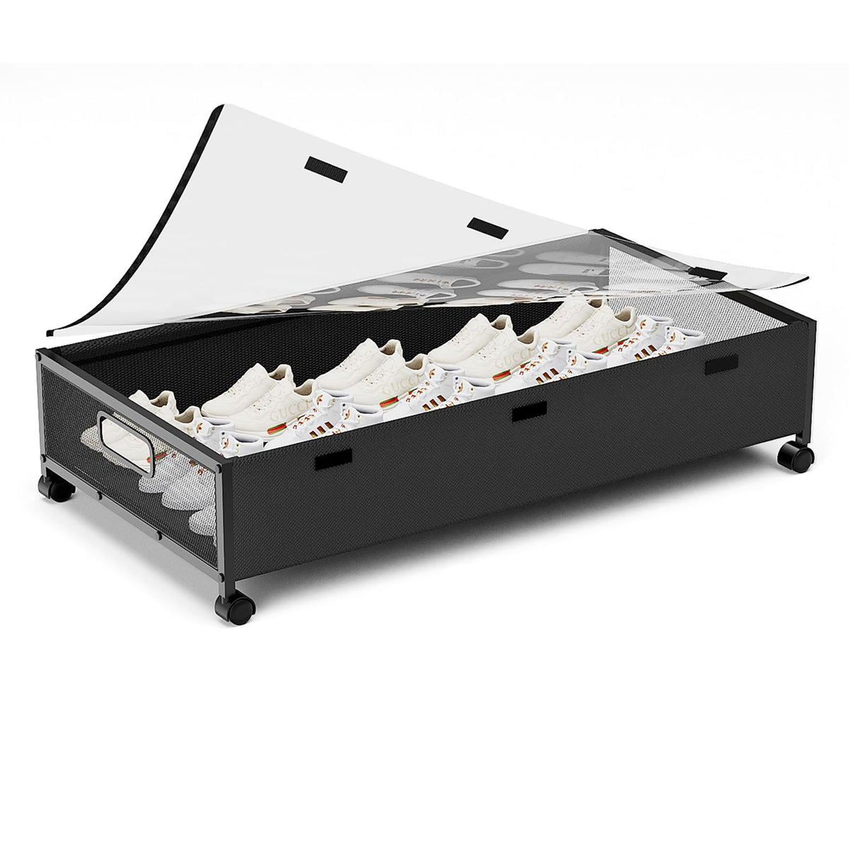 KITHELP Wooden Under Bed Storage with Wheels, Rolling Under the Bed Storage Bins with Removable Lid, Metal Under Bed Drawers for Clothes and Shoes in Bedroom or Living Room (White-2pack)
