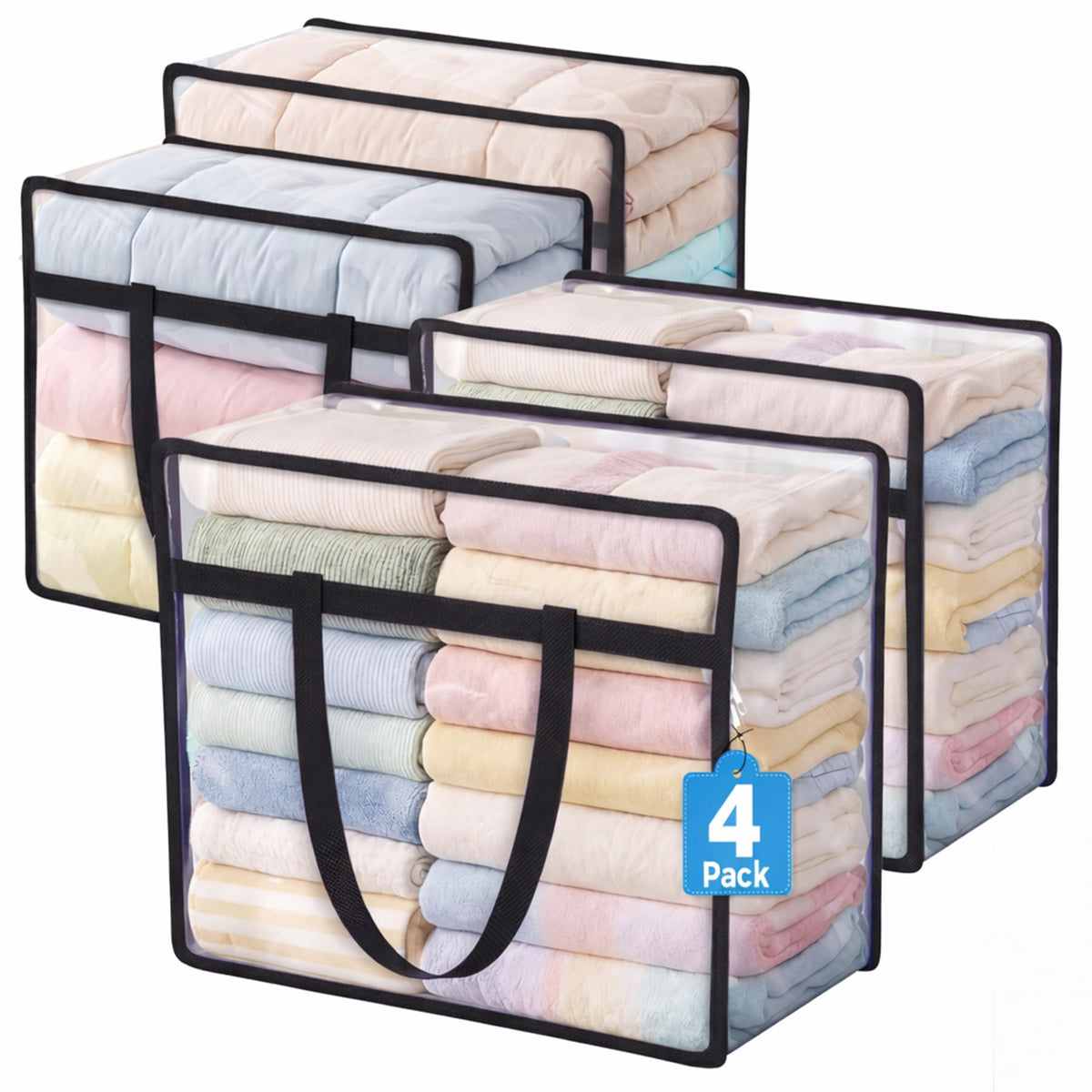 6 Pack Clear Storage Bags for Clothes, 45L Closet Organizers and Storage