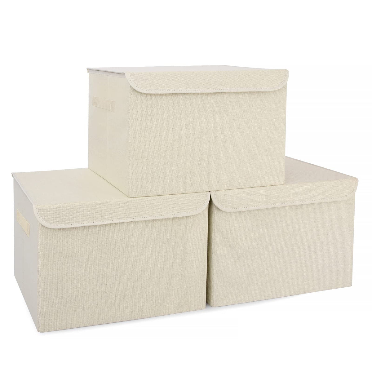 Bagnizer Large 22 Quart Linen Fabric Foldable Storage Bin Cube Organizer Basket with Flip-Top Lid & Handles, Clothes Blanket Box for Home, Office, Closet, Gray, 4 Pack 14.6 x 9.5 x 9.5”