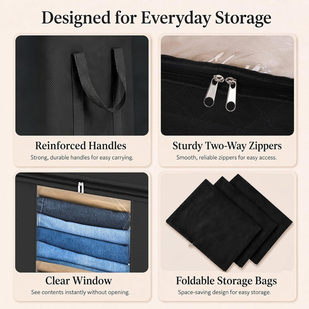 Blanket Storage Bags 120L for Comforter Clothes Bedding 2 Pack Black